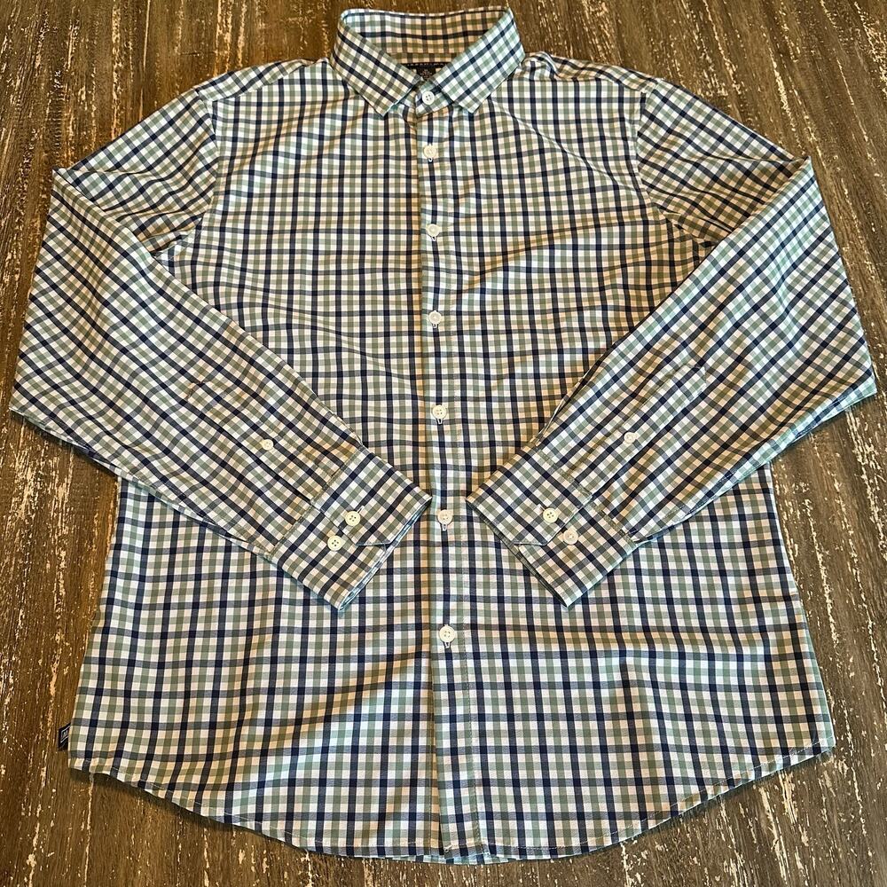 Mizzen + Main Leeward No Tuck Performance Dress Shirt Plaid Mens Size M Trim